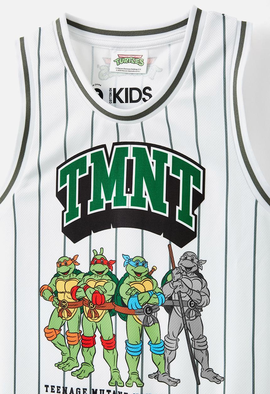 Cotton On - License basketball tank - lcn nic white & swag green stripe/tmnt