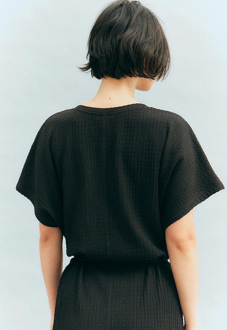 H&M - Tie-belt textured jersey dress - black