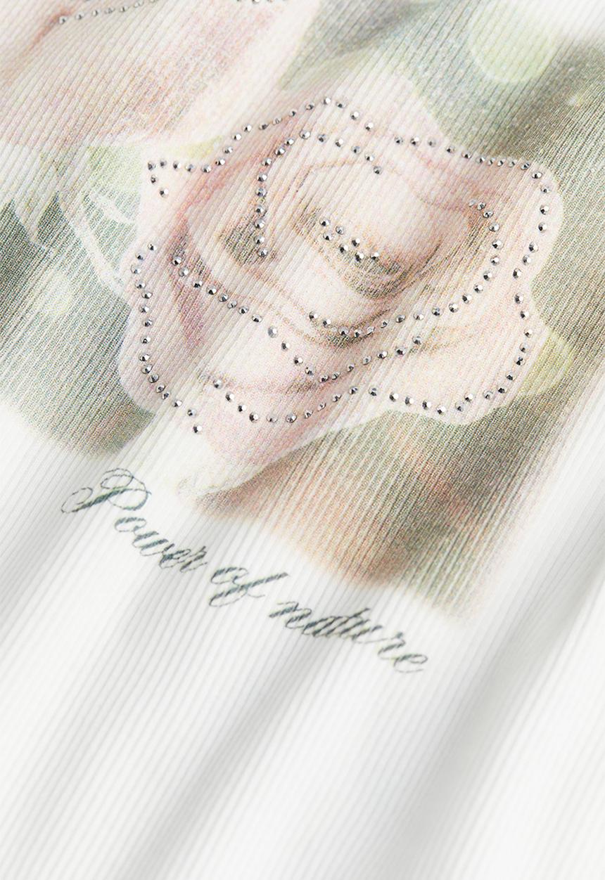 H&M - Ribbed t-shirt - white roses 