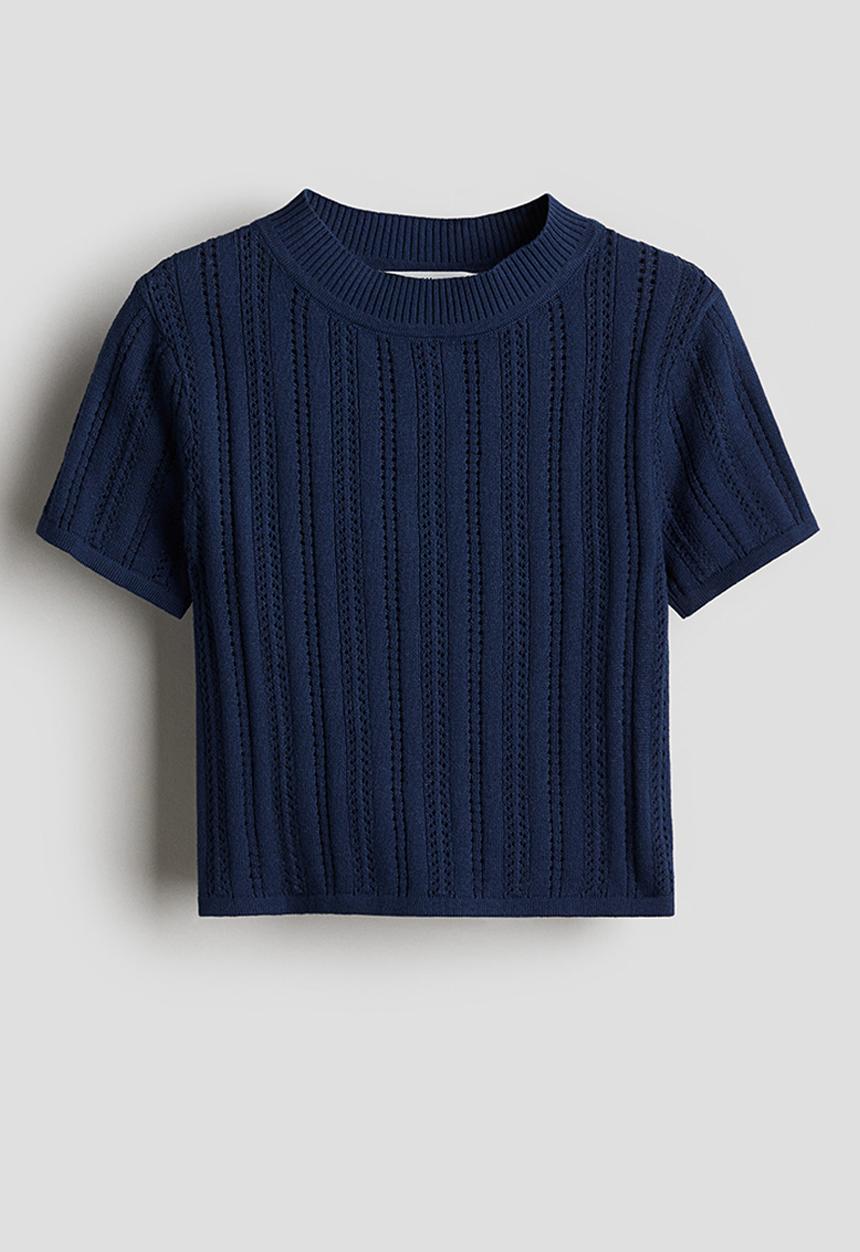 H&M - Textured-knit top - navy blue