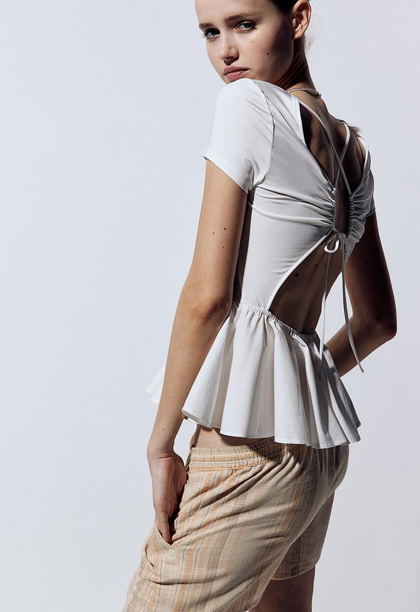 H&M - Open-back peplum top - cream