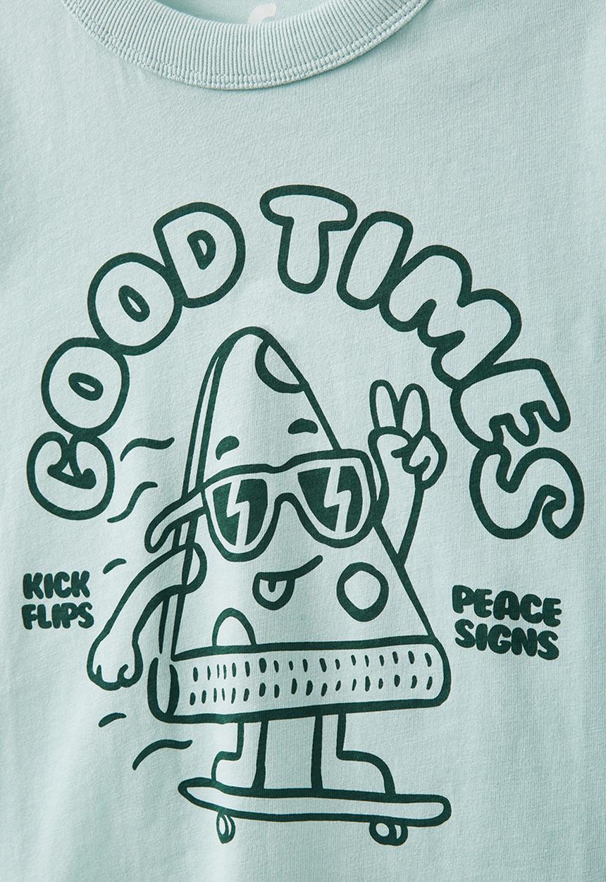 Cotton On - Jonny short sleeve print tee - barber blue/good times pizza