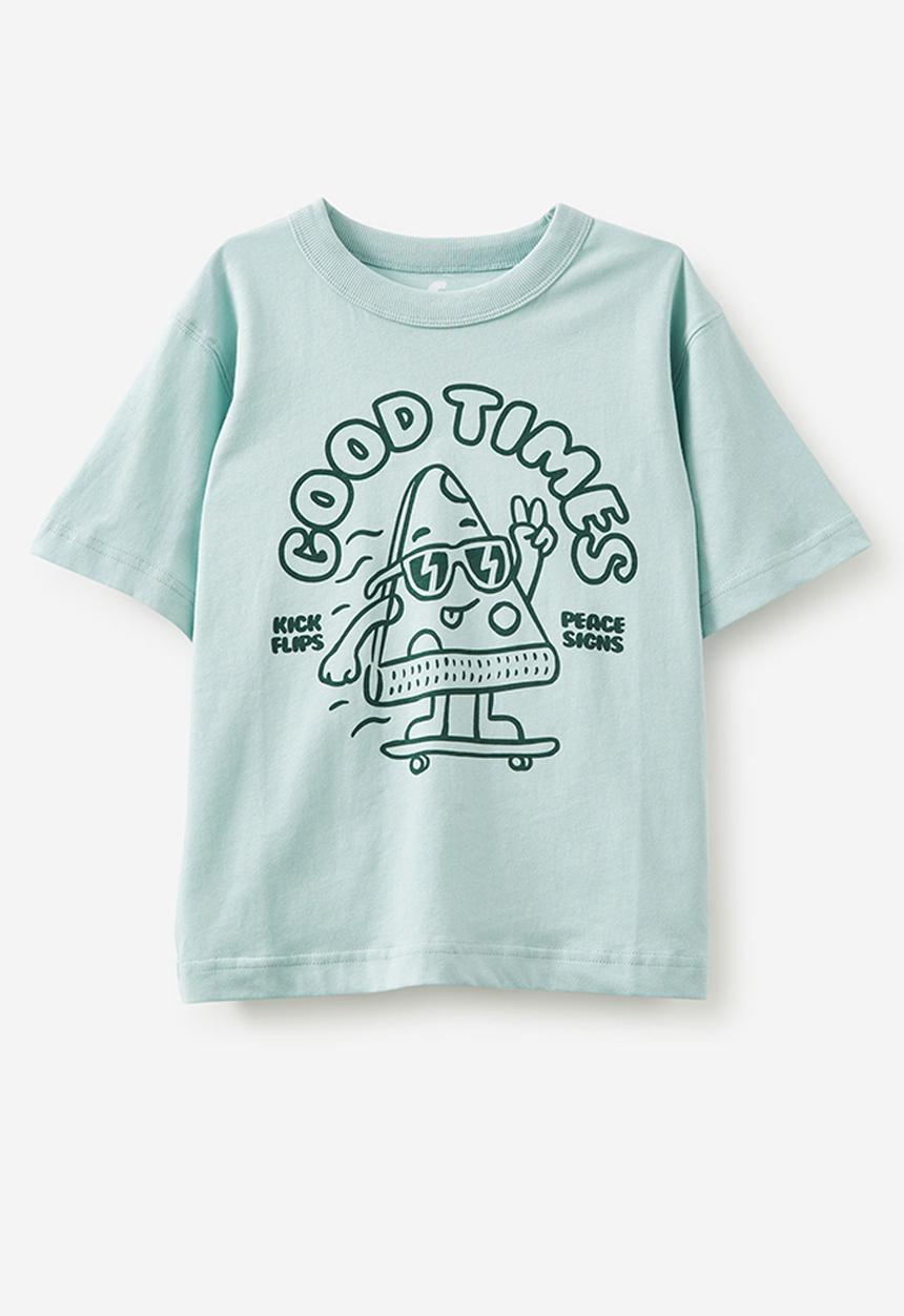 Cotton On - Jonny short sleeve print tee - barber blue/good times pizza