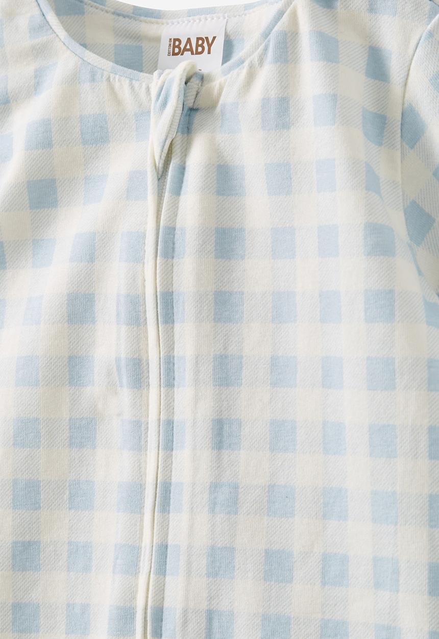 Cotton On - The billie short sleeve zip romper - frosty blue/gingham