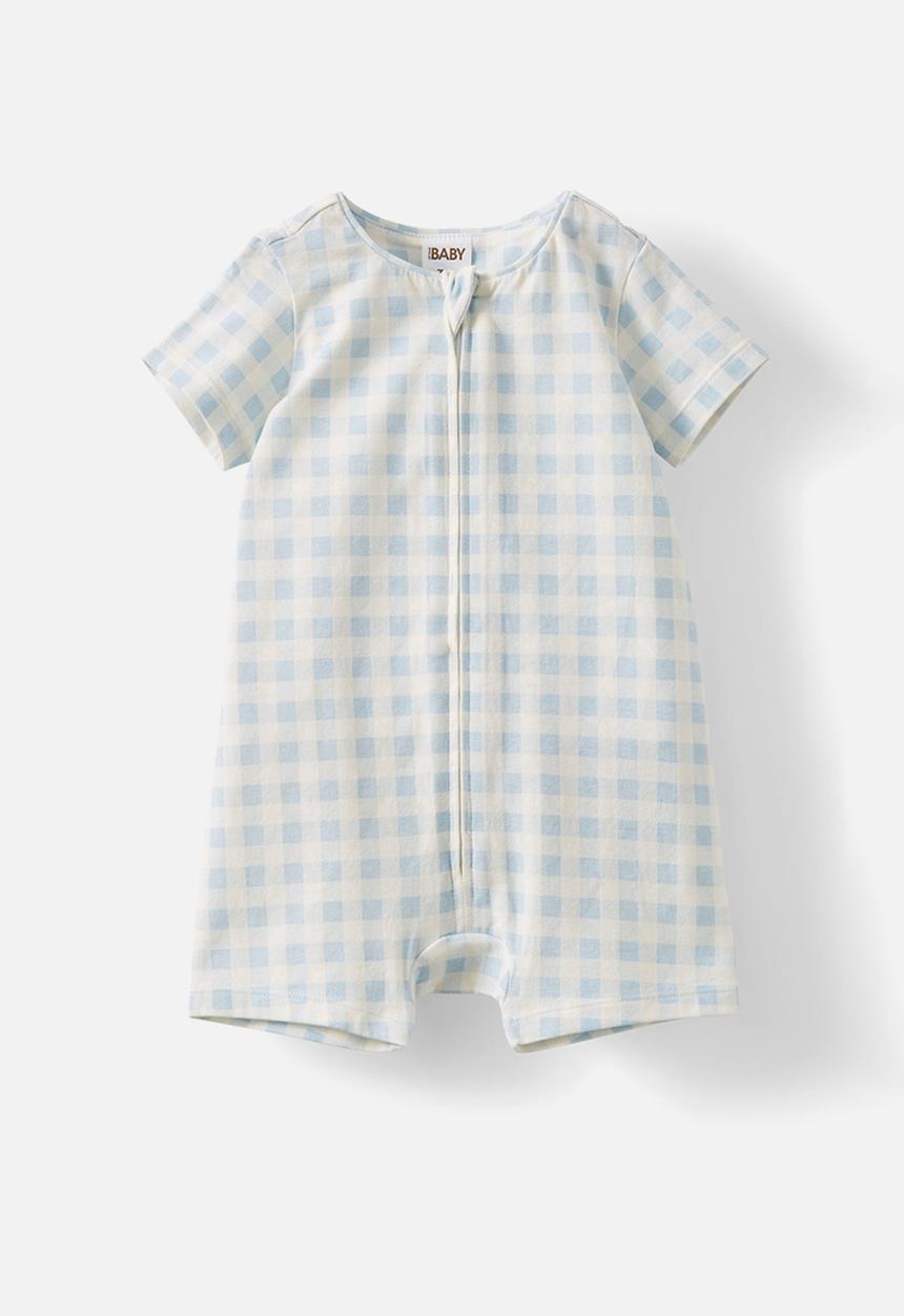 Cotton On - The billie short sleeve zip romper - frosty blue/gingham