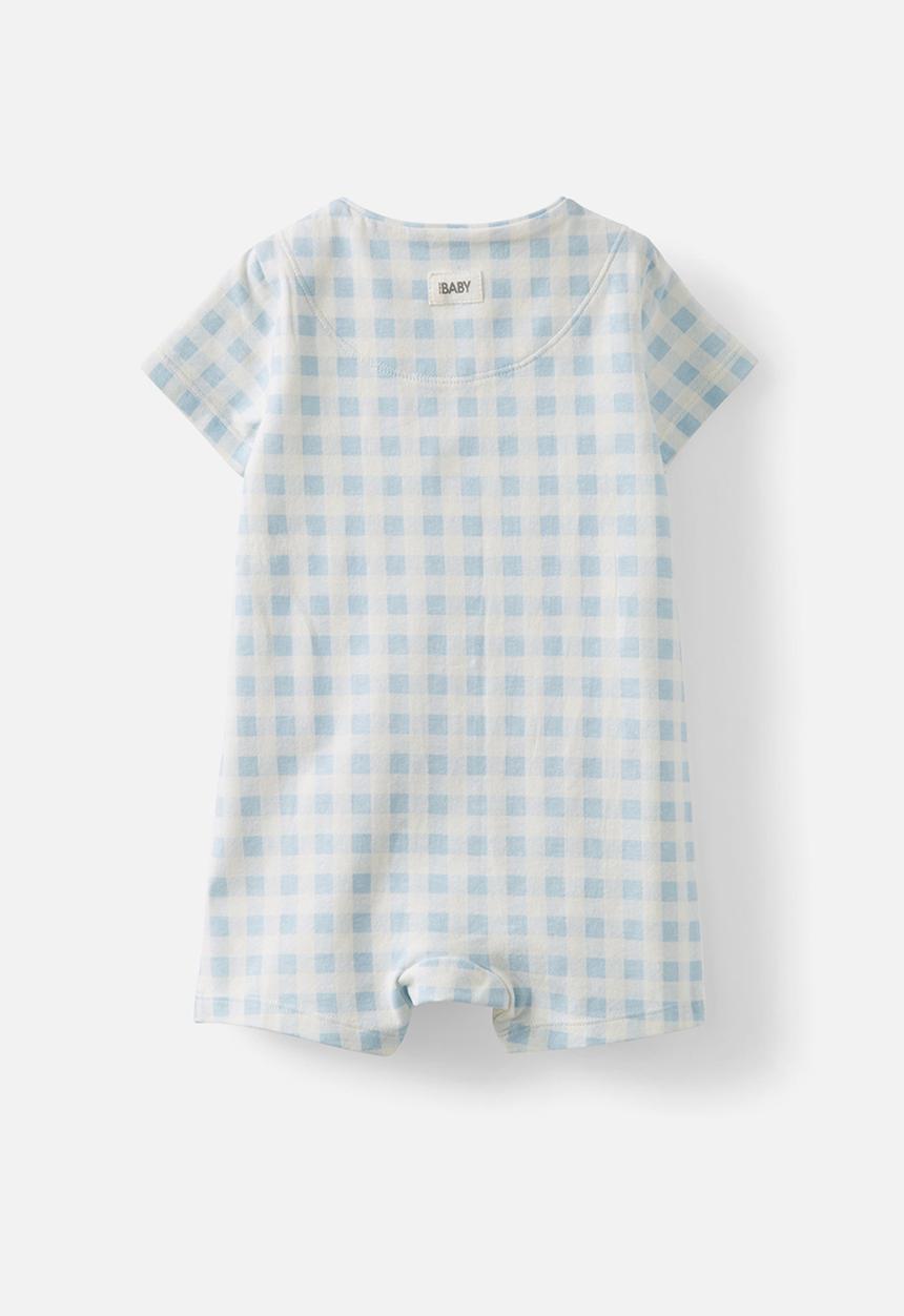 Cotton On - The billie short sleeve zip romper - frosty blue/gingham