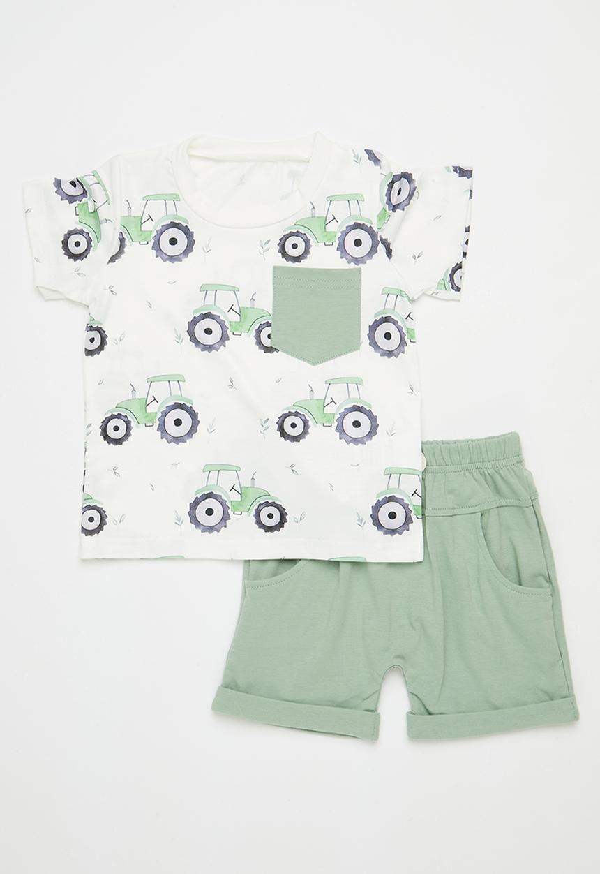 Pop Candy - Contrast pocket tee & short set - green & white