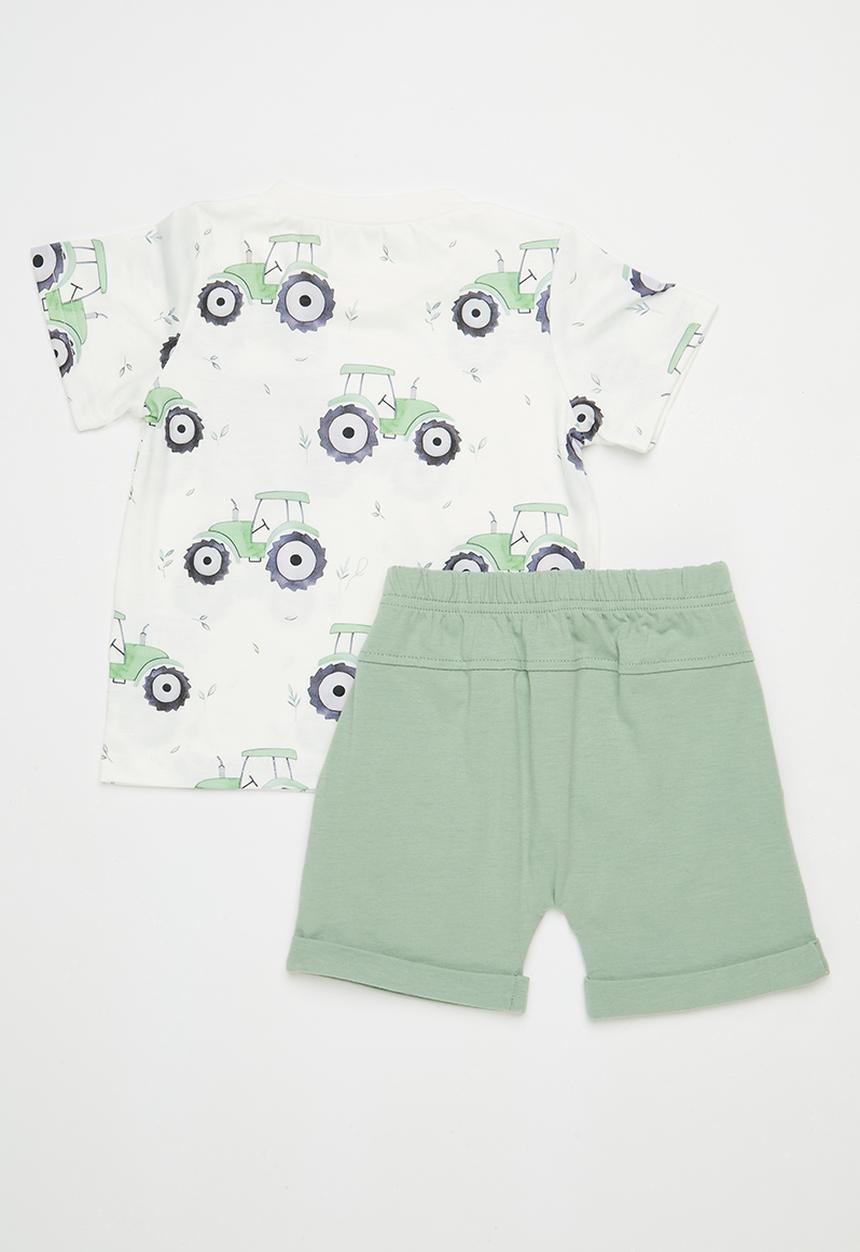 Pop Candy - Contrast pocket tee & short set - green & white