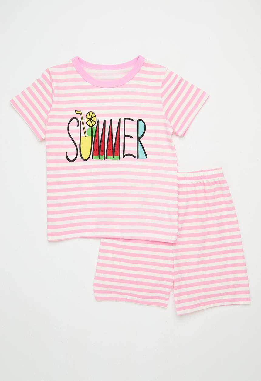 Pop Candy - Striped pj set - pink & white