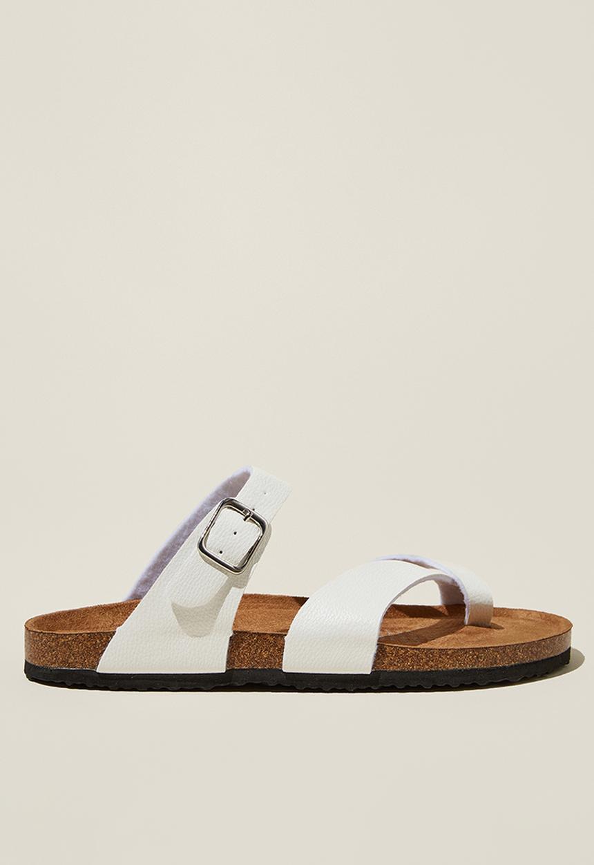 Cotton On - Rex Toe Loop Slide - White Tumbled Vegan Leather