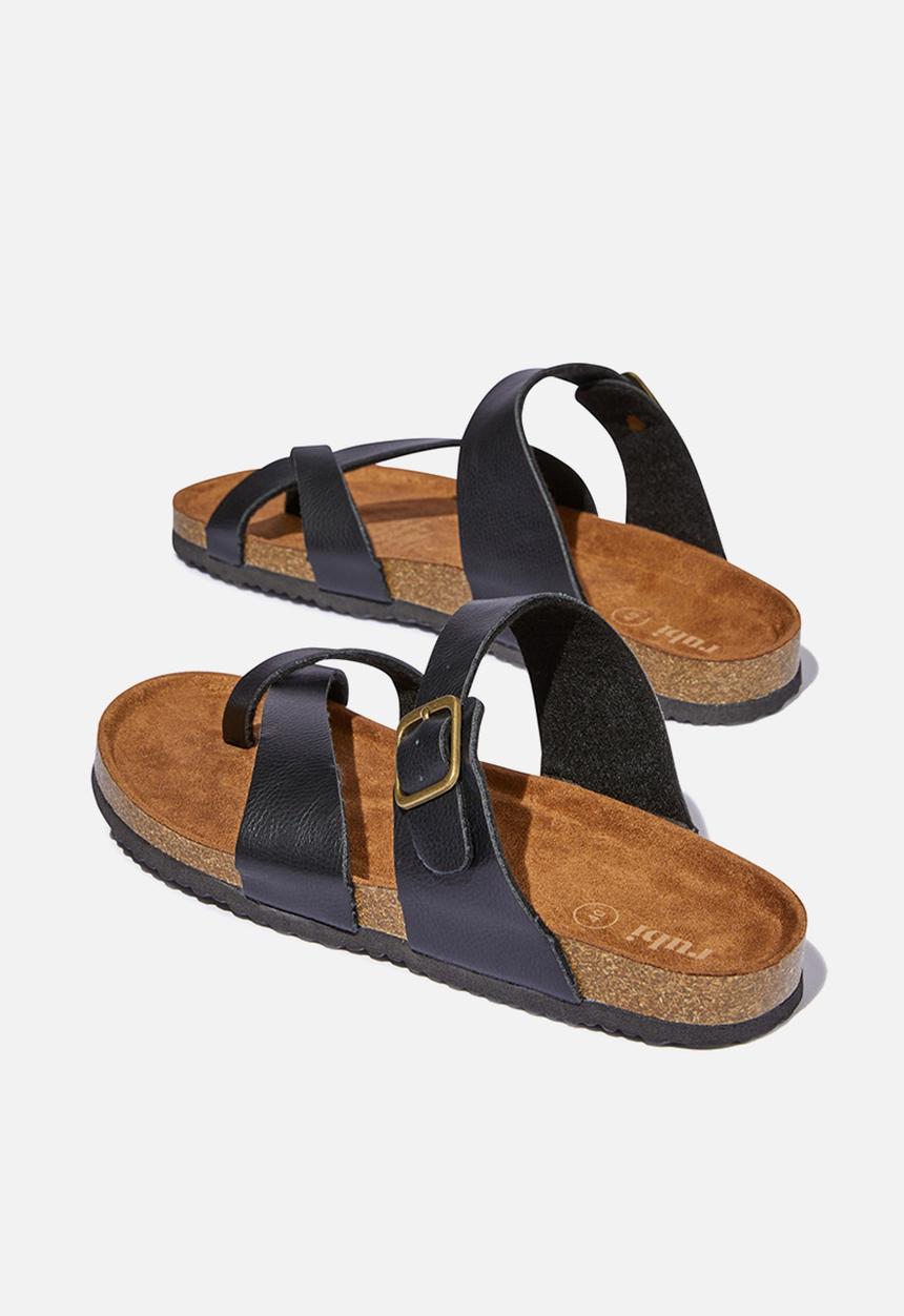 Cotton On - Rex Toe Loop Slide - Black Tumbled
