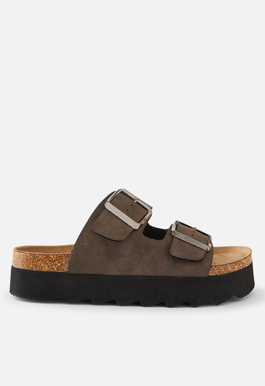 Cotton On - Rex Flatform Buckle Slide - Choc Distressed