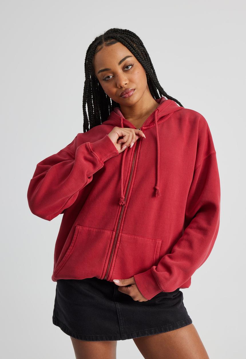 Factorie - Washed Zip Through Hoodie - Washed Scooter