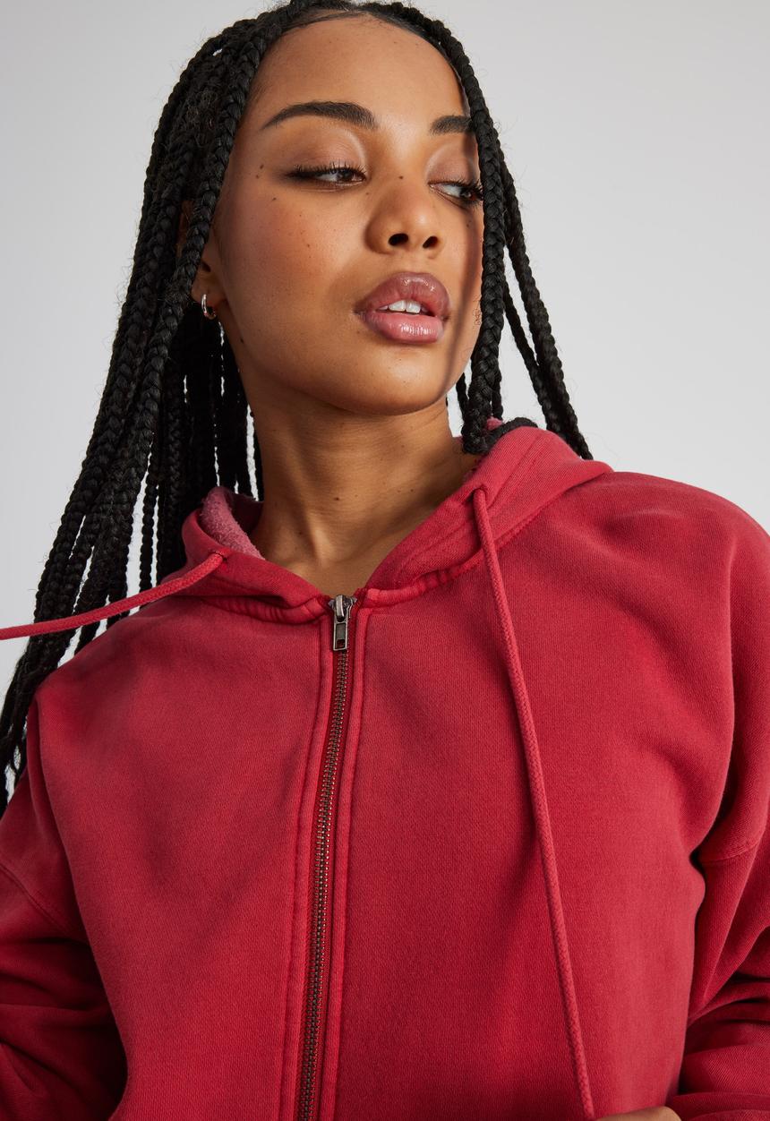 Factorie - Washed Zip Through Hoodie - Washed Scooter