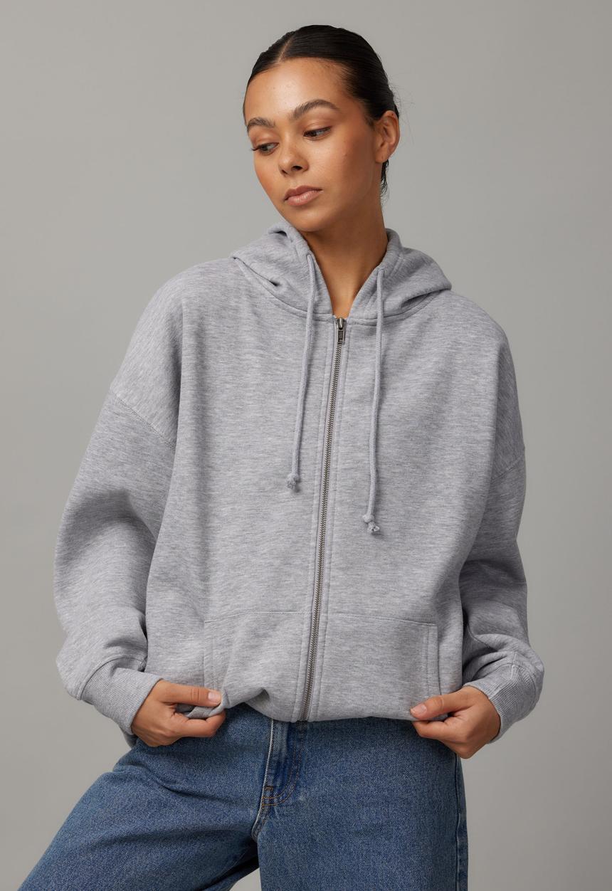 Factorie - Washed Zip Through Hoodie - Grey Marle