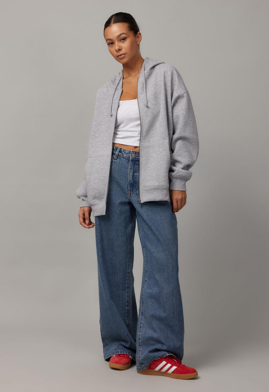 Factorie - Washed Zip Through Hoodie - Grey Marle