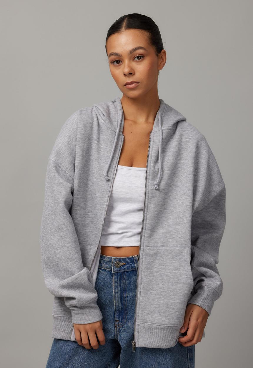 Factorie - Washed Zip Through Hoodie - Grey Marle