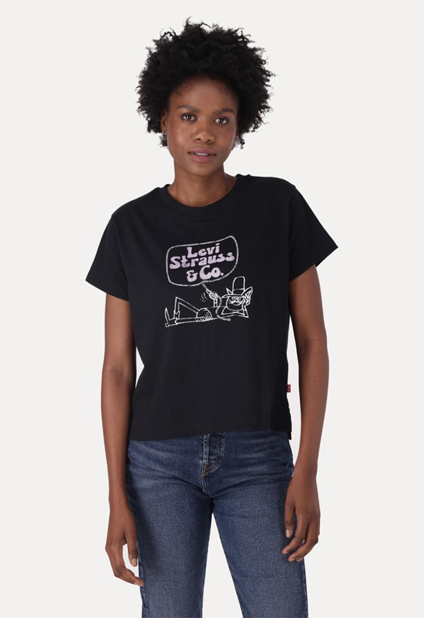 Levi’s® - Graphic boxy tshirt za - cat cowboy jet black