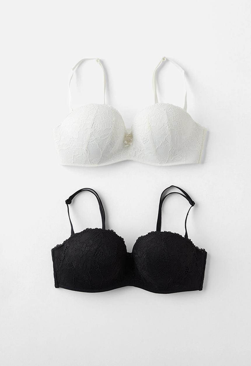 Cotton On - Everyday Lace Strapless Push Up Bra 2 Pack - Black & Cream