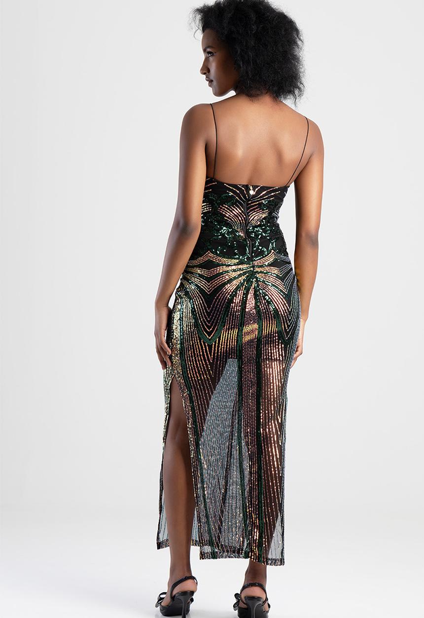 SISSY BOY - One To Watch: Basic Glam Maxi Dress With Shaped Neckline - Black/Holographic