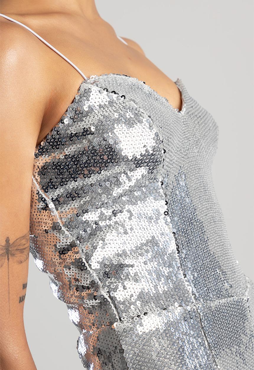 SISSY BOY - Playsuit With A Deep V Corset Bodice - Silver