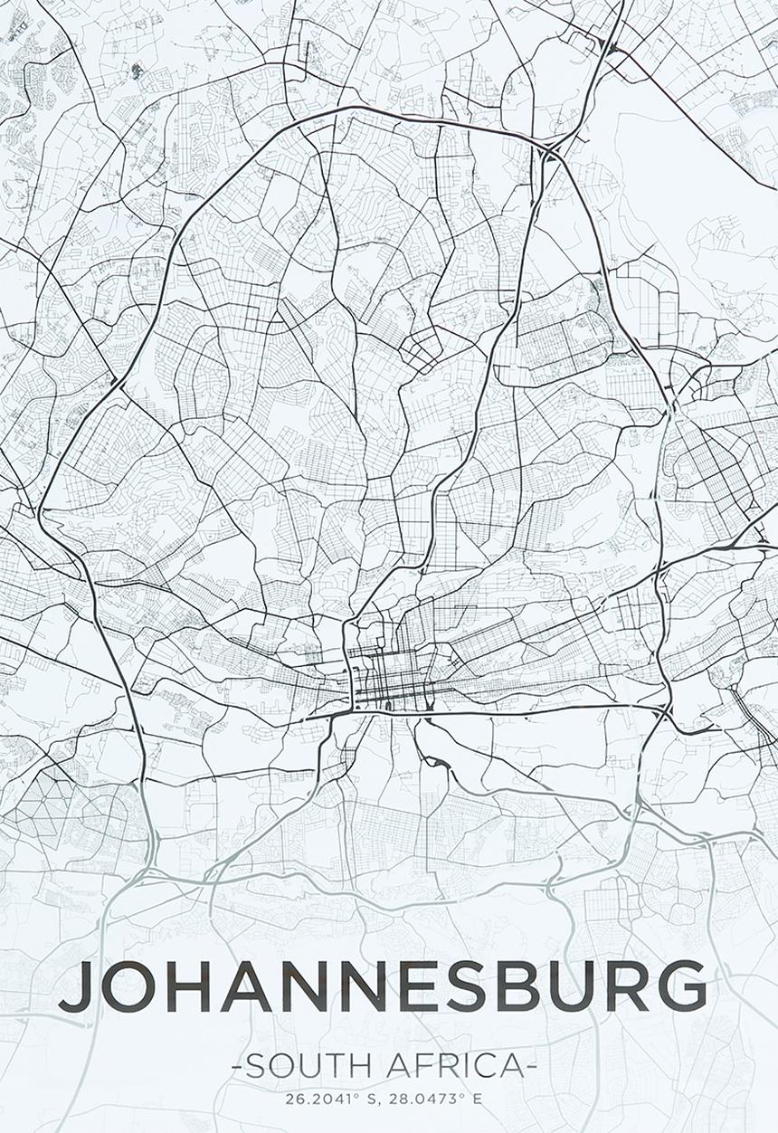 MJ Design Studio - Johannesburg City Map Wall Art