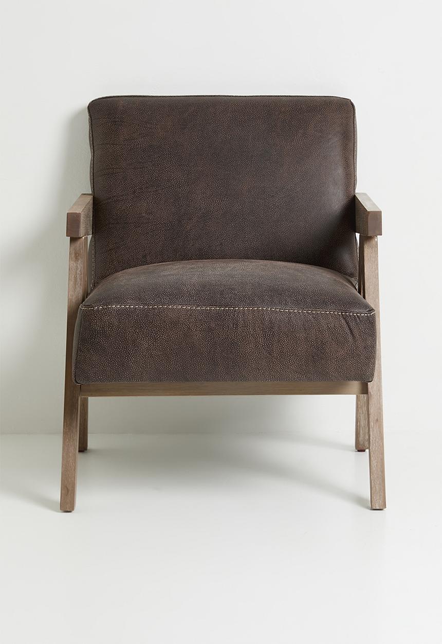 Sixth Floor - Corby genuine leather occasional chair - Greywash Andes brown 