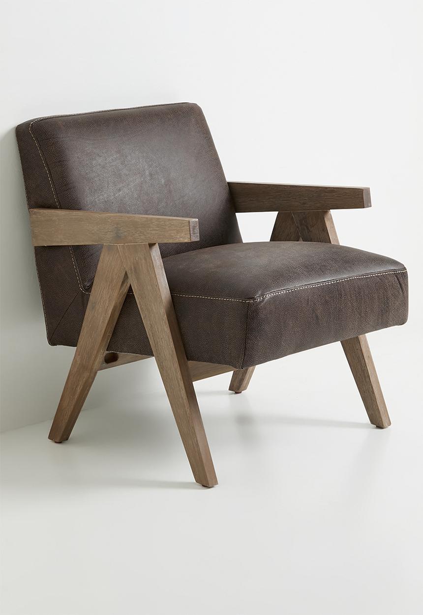 Corby genuine leather occasional chair - Greywash Andes brown