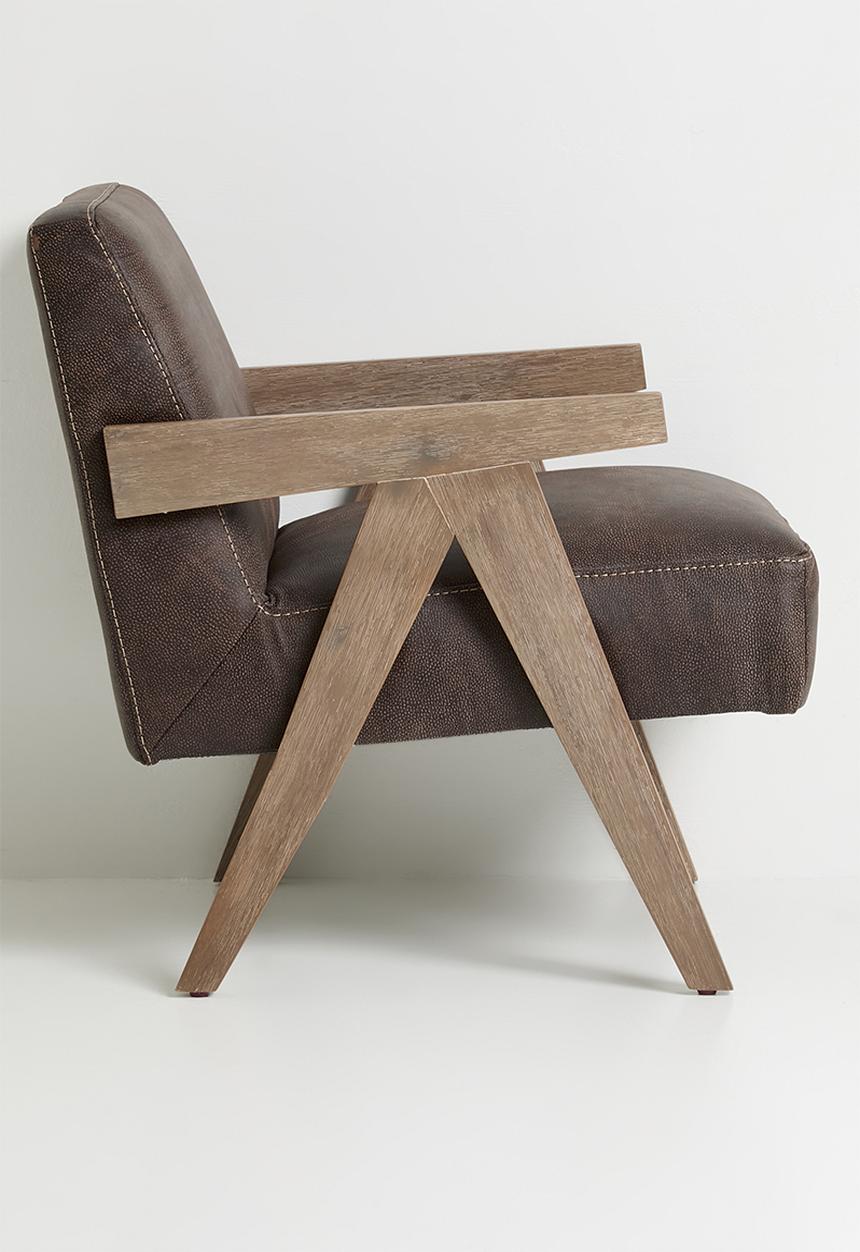 Sixth Floor - Corby genuine leather occasional chair - Greywash Andes brown 