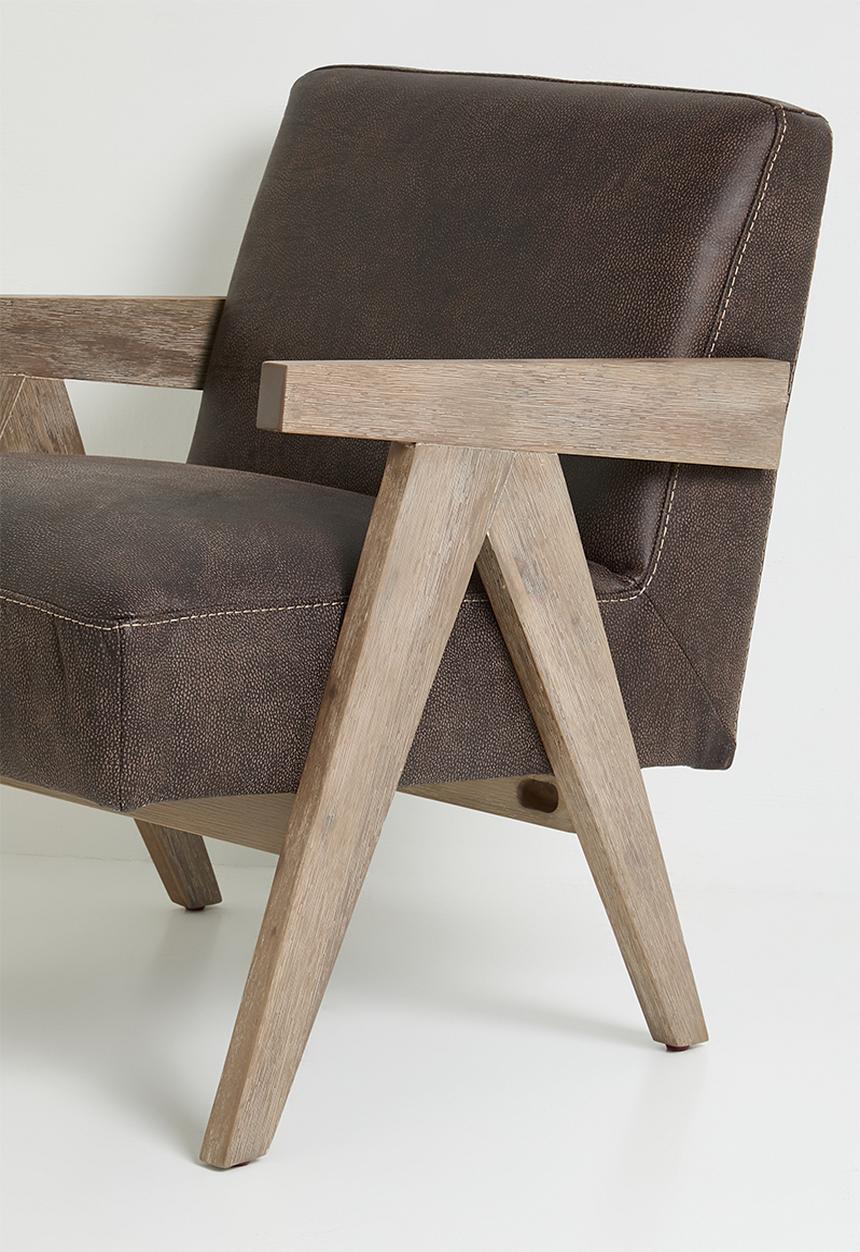 Sixth Floor - Corby genuine leather occasional chair - Greywash Andes brown 