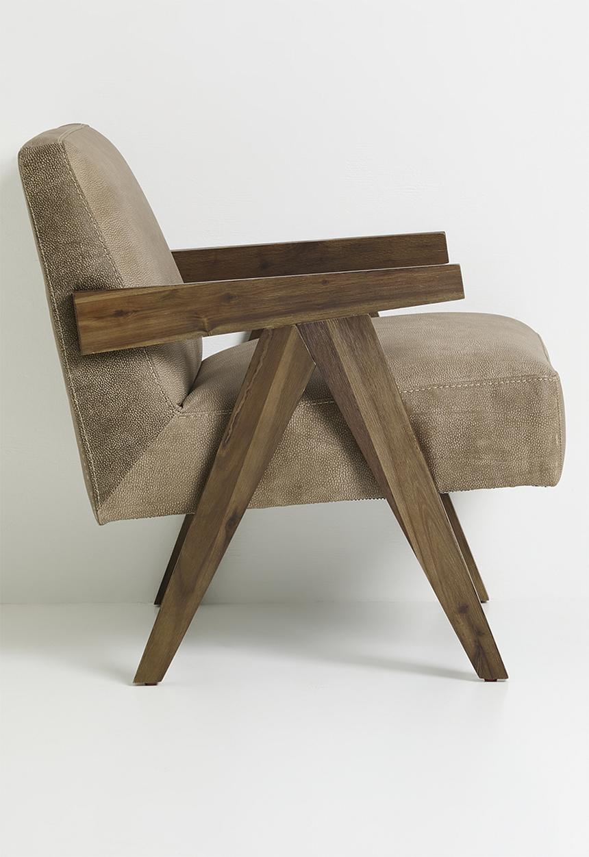 Sixth Floor - Corby genuine leather occasional chair - Walnut Andes stone