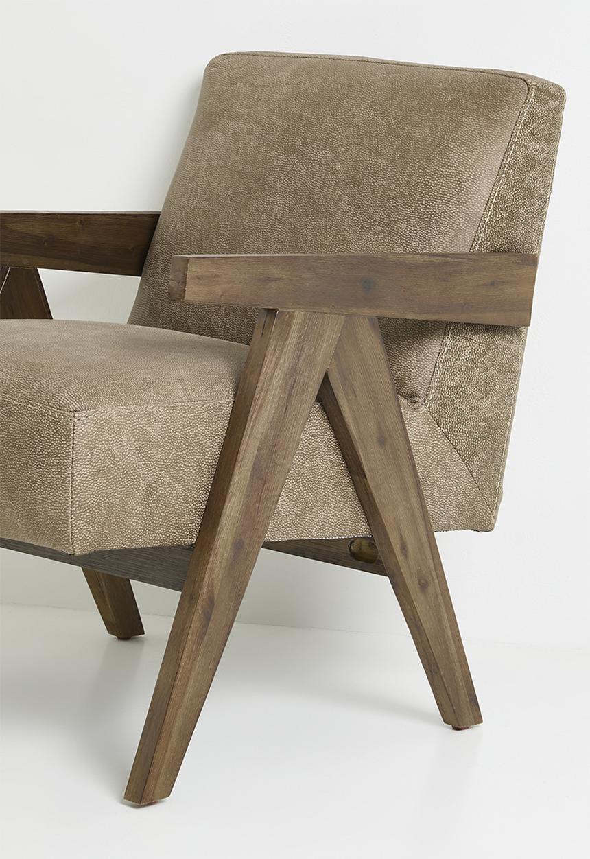 Sixth Floor - Corby genuine leather occasional chair - Walnut Andes stone
