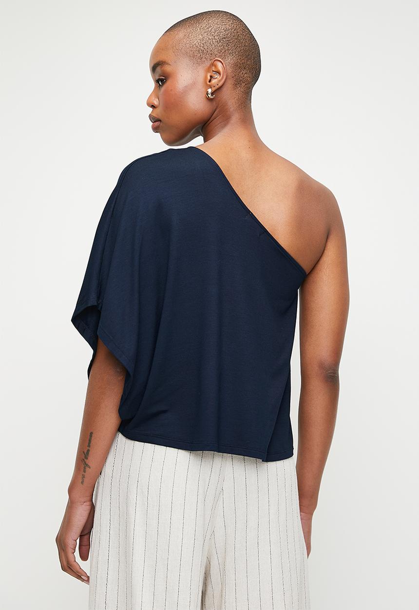 edit - V/L Asymmetrical Drape Top - Navy