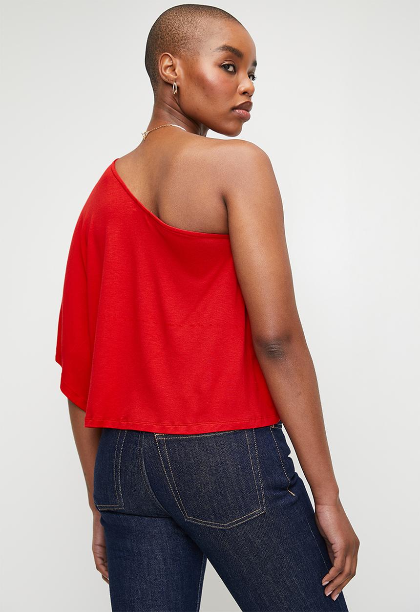edit - V/L Asymmetrical Drape Top - Red