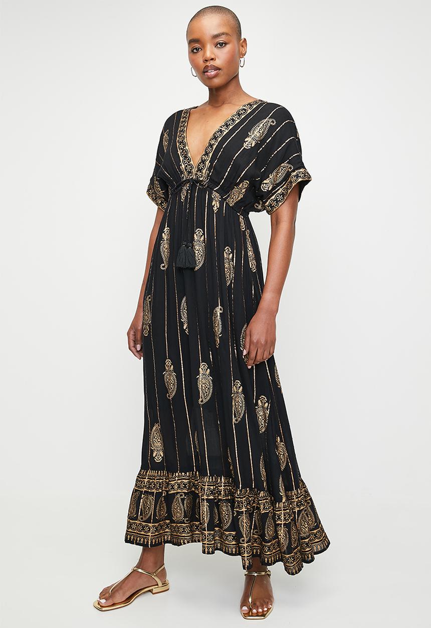 Stella Morgan - Paisly Foil Border Maxi Dress - Black