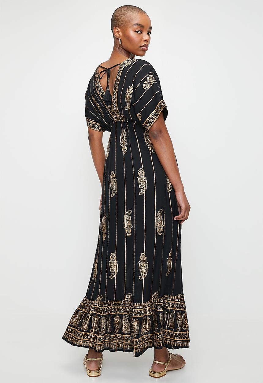 Stella Morgan - Paisly Foil Border Maxi Dress - Black