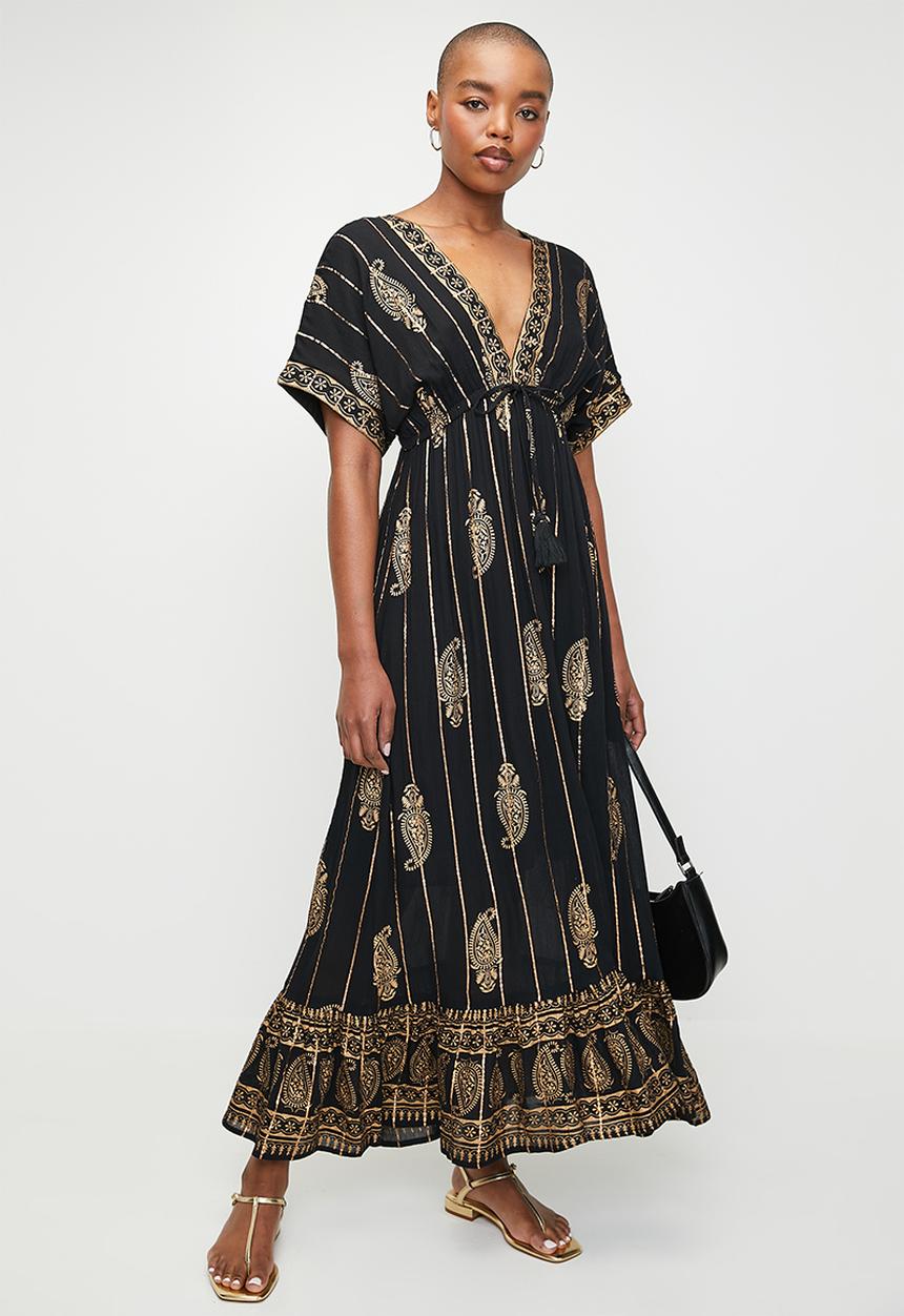 Stella Morgan - Paisly Foil Border Maxi Dress - Black