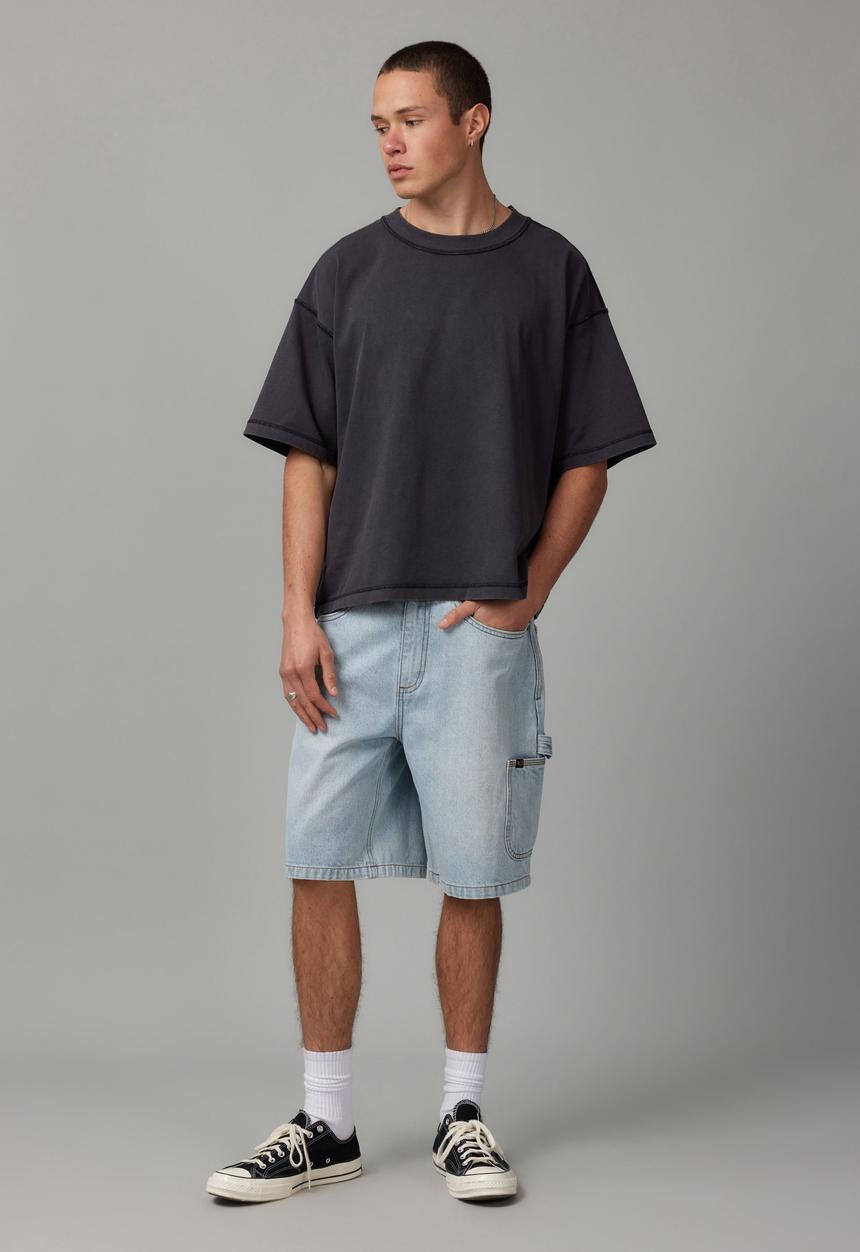 Half Half Painter Baggy Denim Short - Day Blue