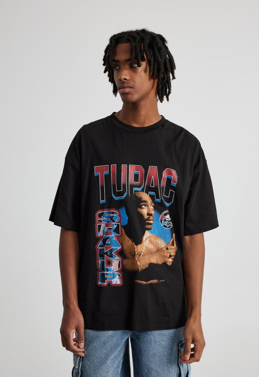 Factorie - Oversized Music Merch T Shirt - Lcn Bra Black/Tupac Looking Up