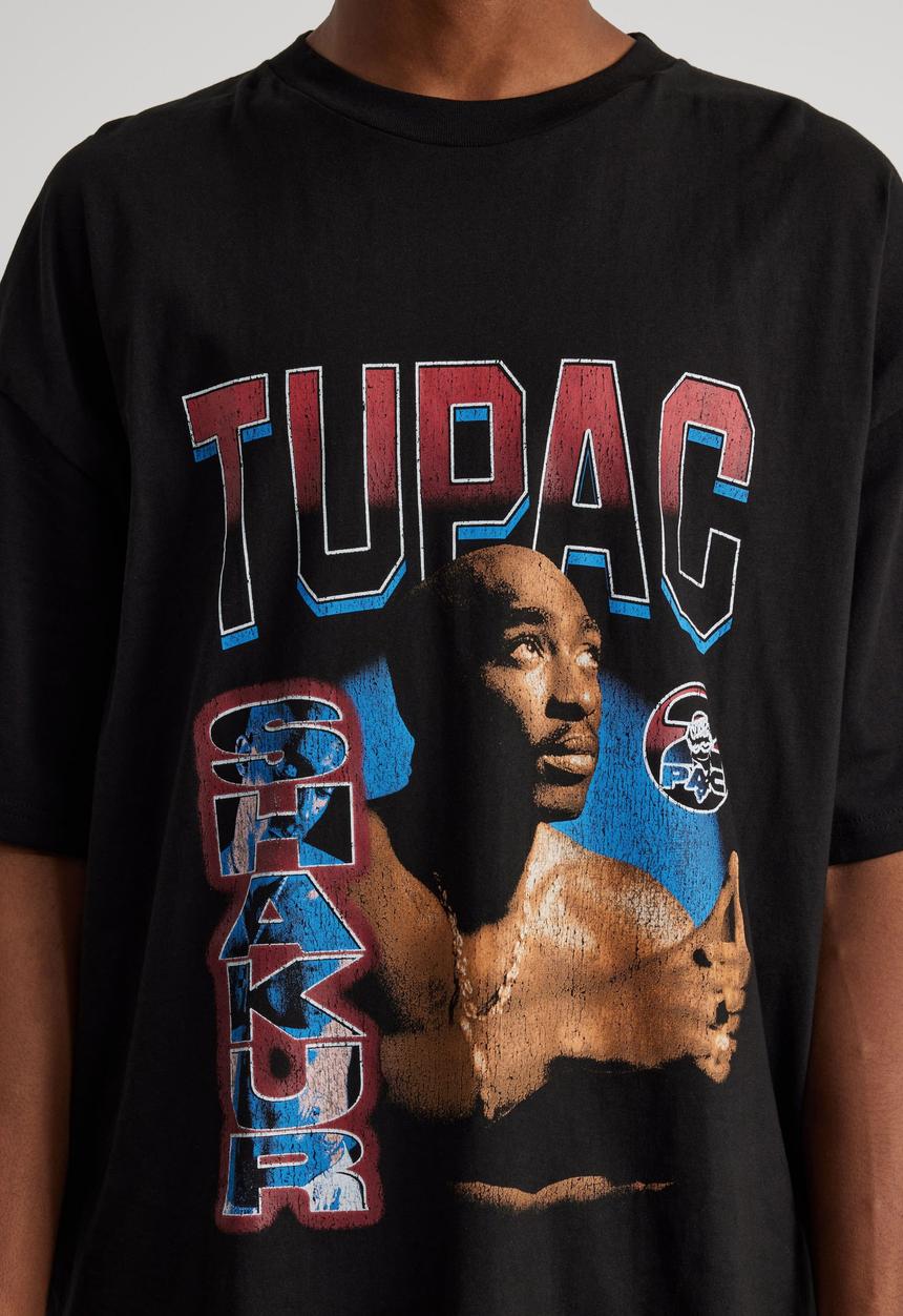 Factorie - Oversized Music Merch T Shirt - Lcn Bra Black/Tupac Looking Up