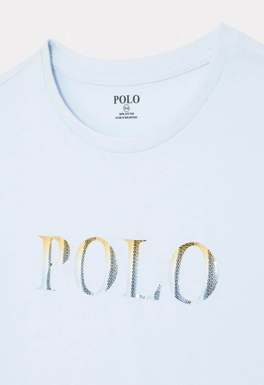 POLO - Girls maya sequin curved hem tee - ice blue