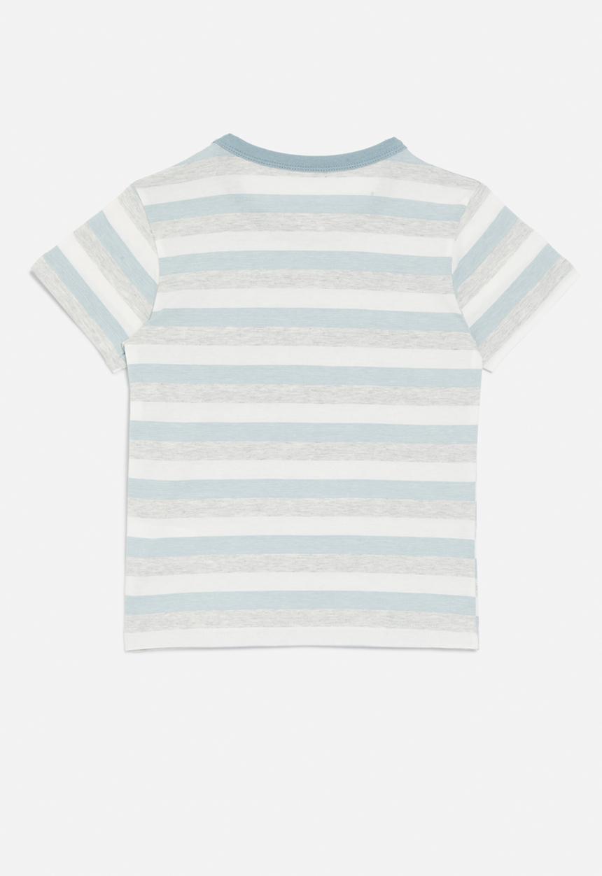 Pop Candy - Good vibes striped tee - light blue & grey