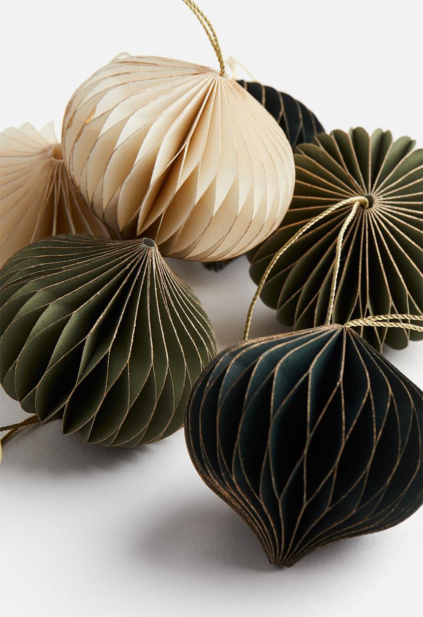 H&M - 6-pack christmas decorations - green & white