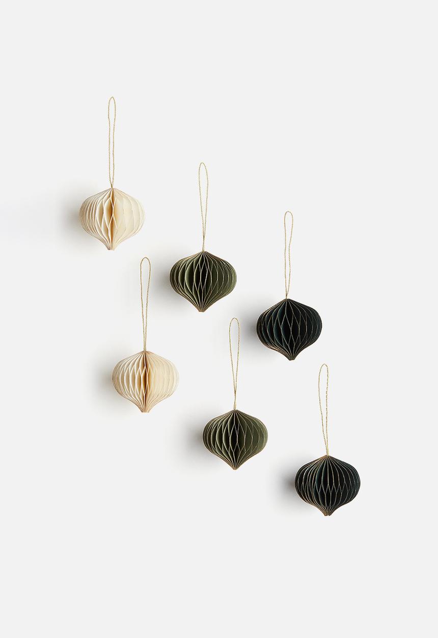H&M - 6-pack christmas decorations - green & white