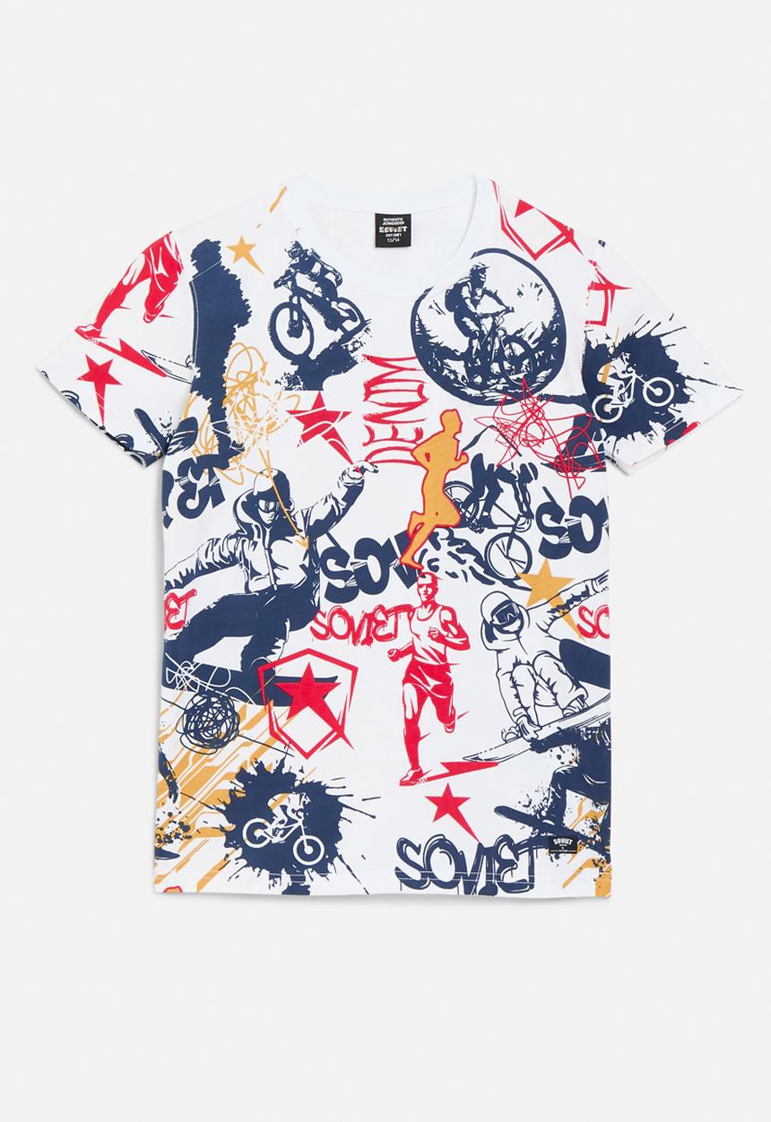 SOVIET - Boys crew neck rotary print  - white