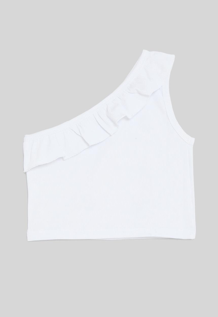 Pop Candy - Frilled asymetrical top - white