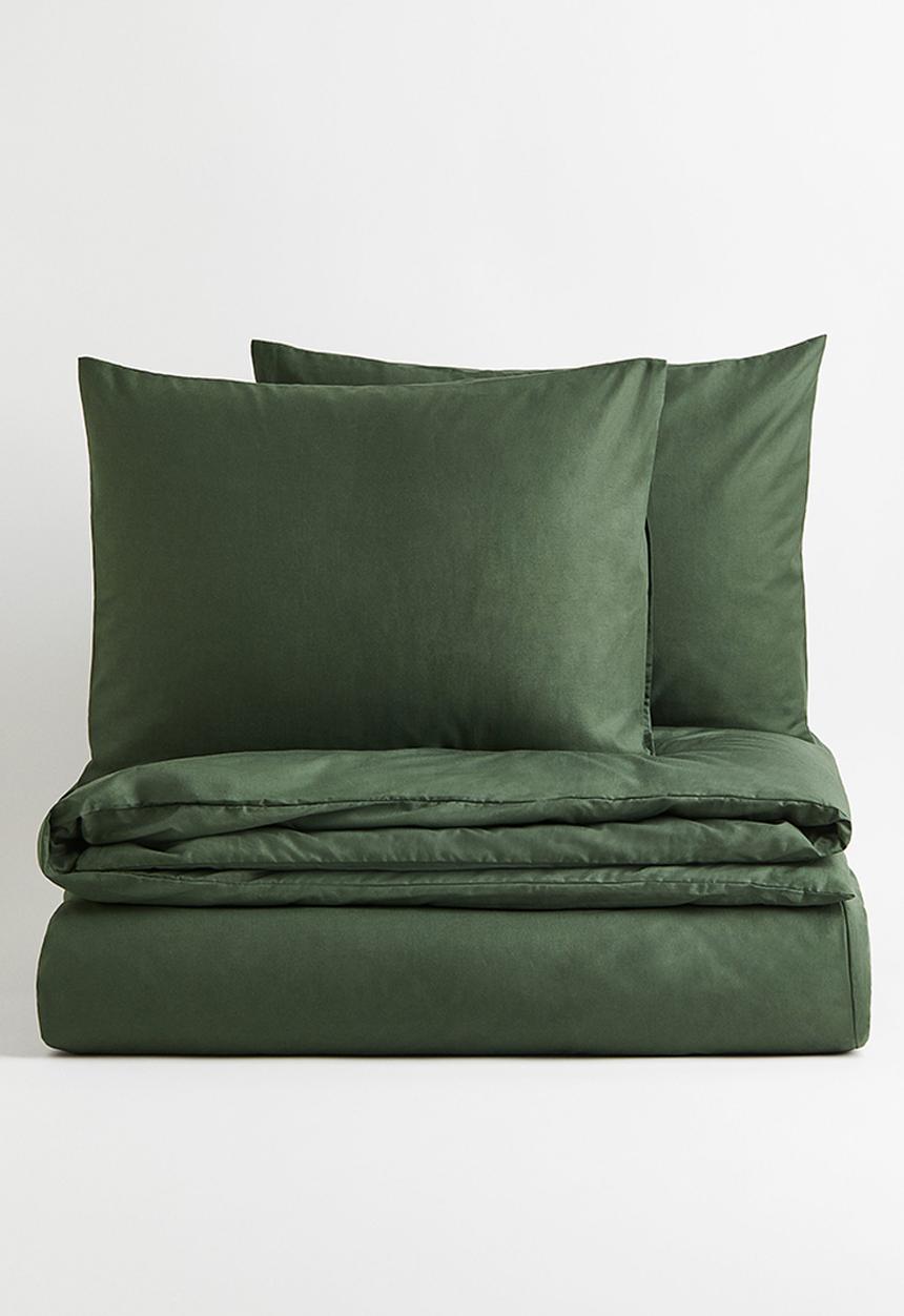 H&M - Cotton double/king duvet cover set - dark green