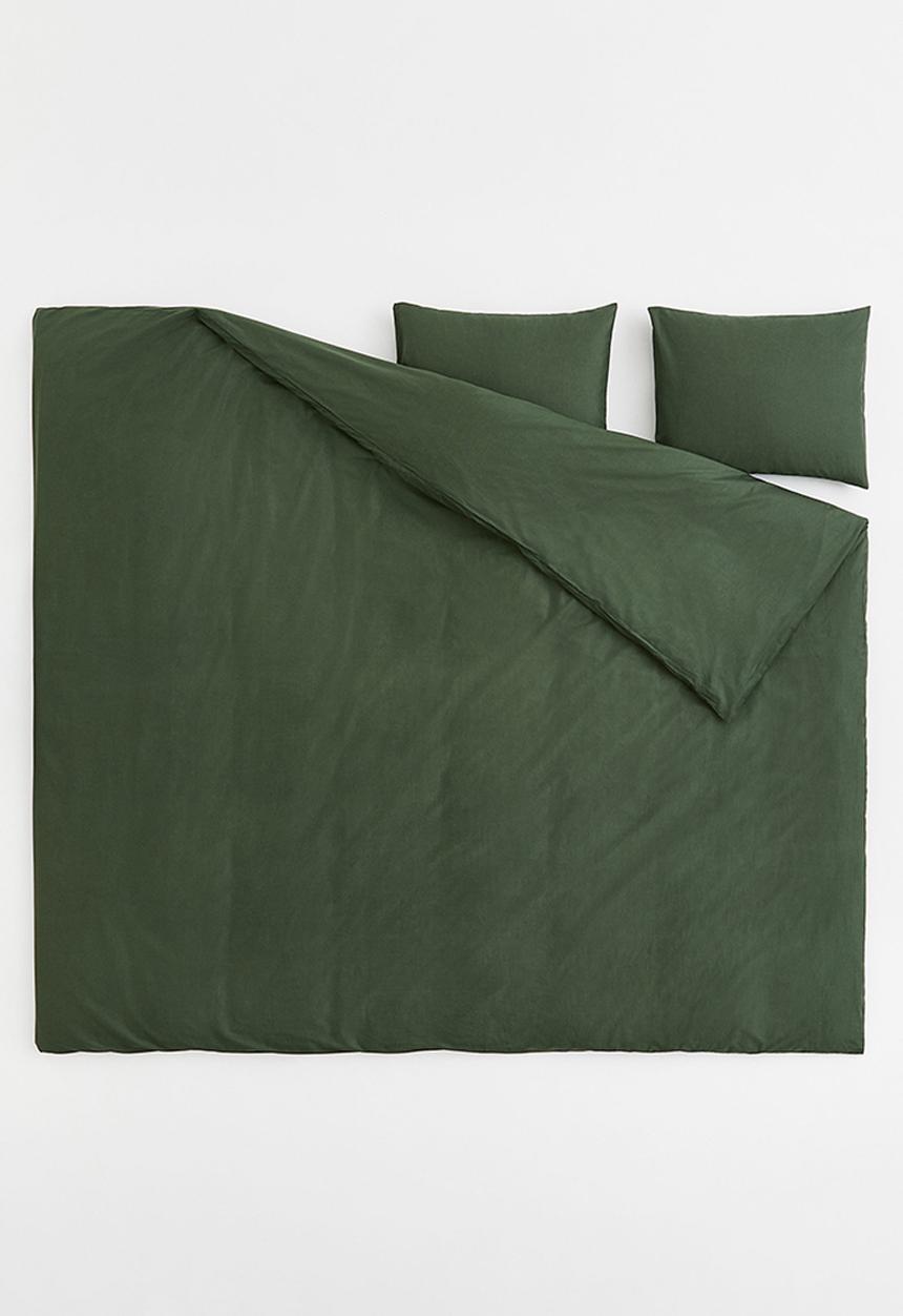 H&M - Cotton double/king duvet cover set - dark green