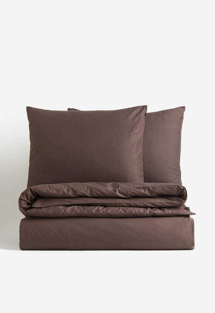 H&M - Cotton double/king duvet cover set - dark brown