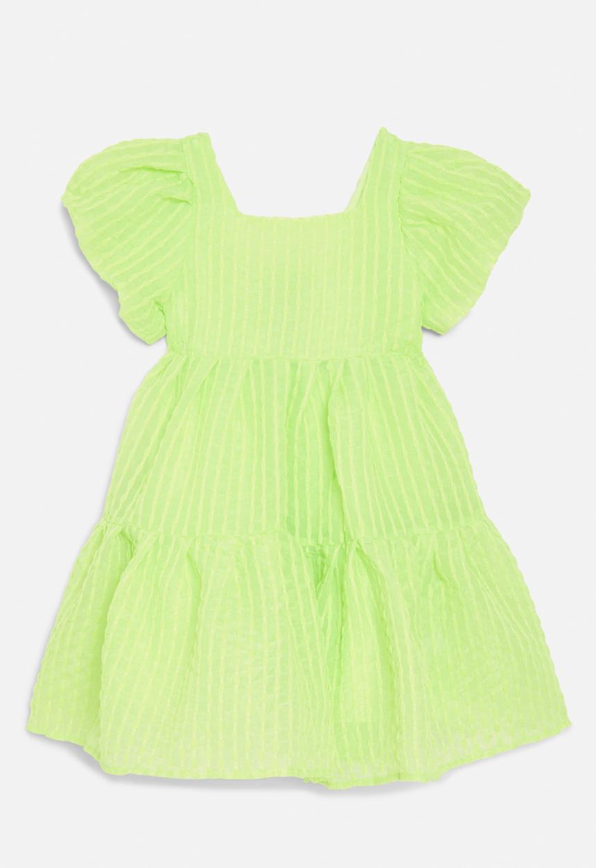 Pop Candy - Puff sleeve texture dress-lime green